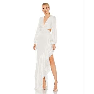 17. NWT MAC DUGGAL CUT ASYMMETRICAL RUFFLED GOWN